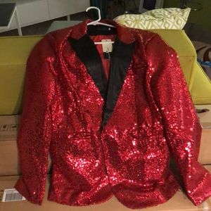 Men’s red sequin tuxedo jacket.